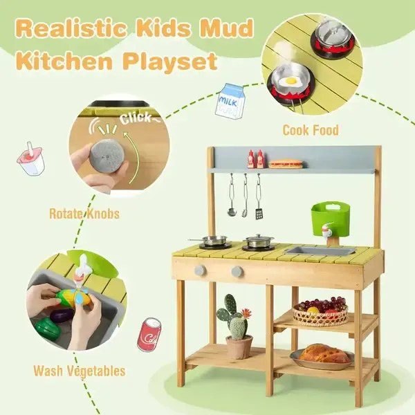 Дървена Градинска Кухня за игра, Costway
