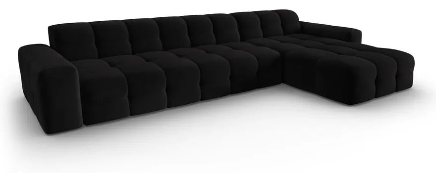 Ъглов диван от черно кадифе (десен ъгъл) Kendal - Micadoni Home