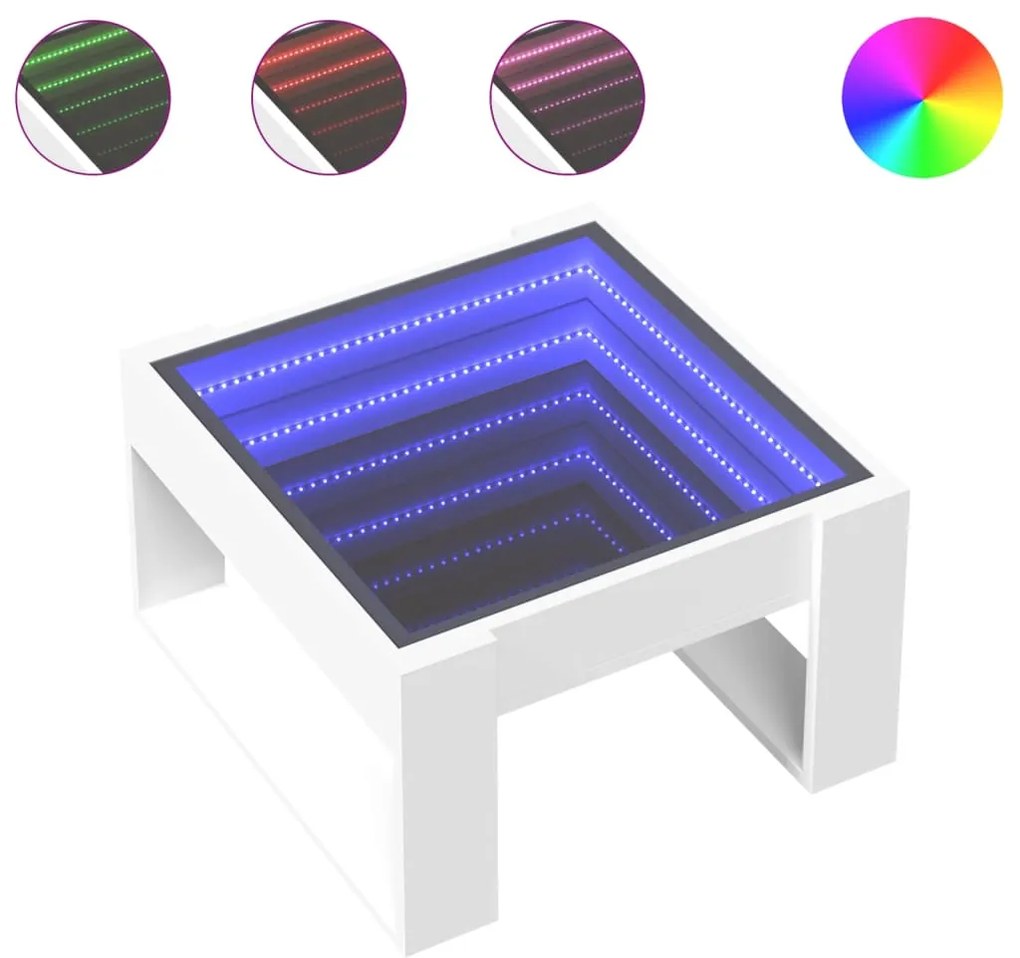 847623 vidaXL Маса за кафе с Infinity LED бяла 50x53x30 см