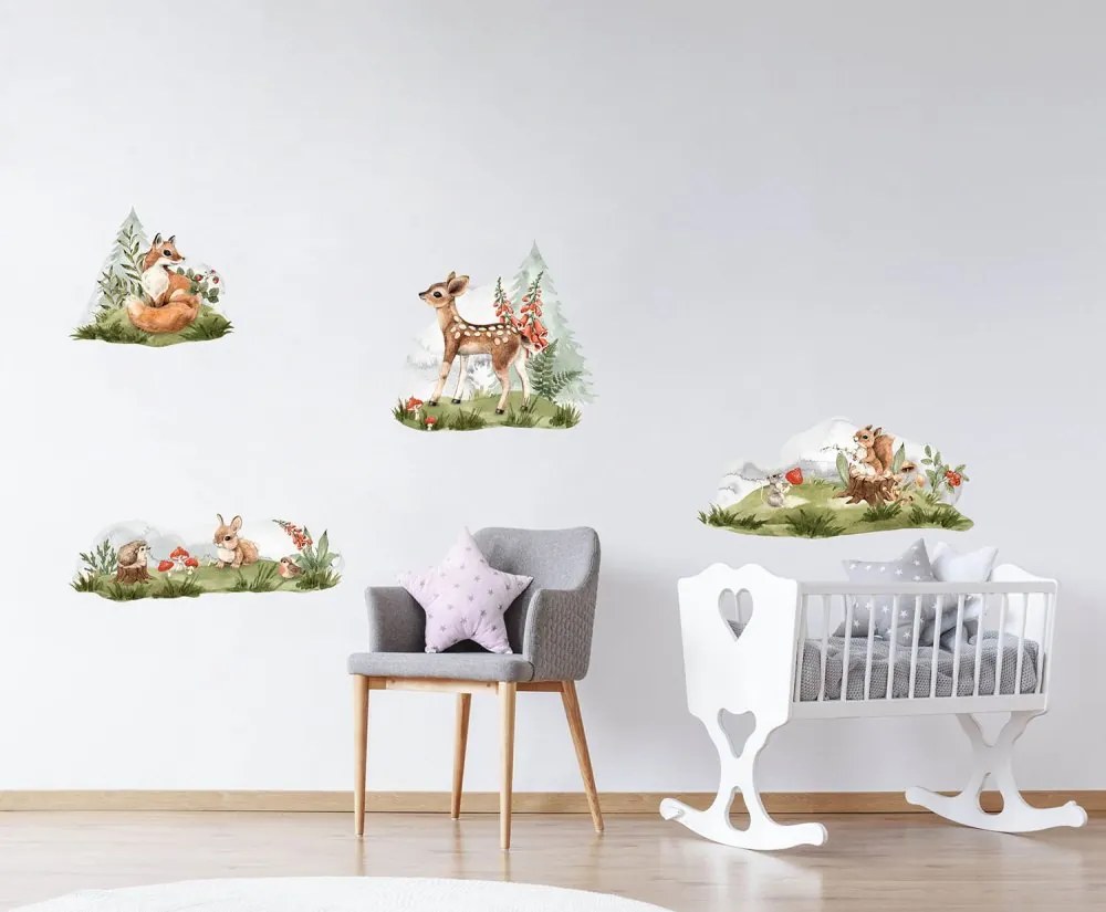 Стикер за стена в детската стая - горски животни и природа