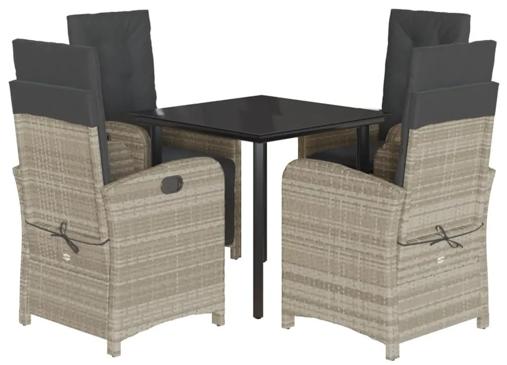 3212606 vidaXL Градински трапезен комплект 5 части с възглавници светлосив