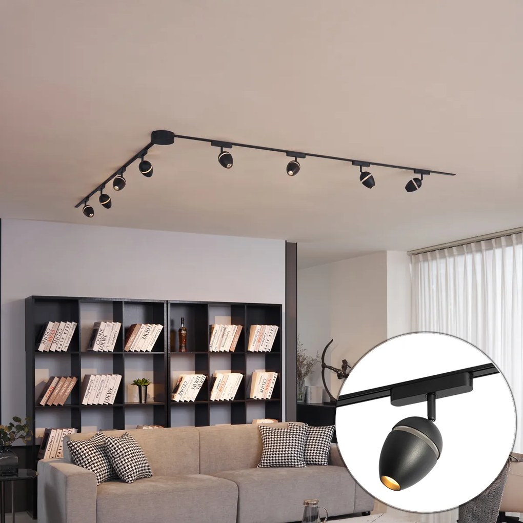 Модерна релсова система за осветление с 8 черни прожектора 1-фазов - Magnetic Eggy