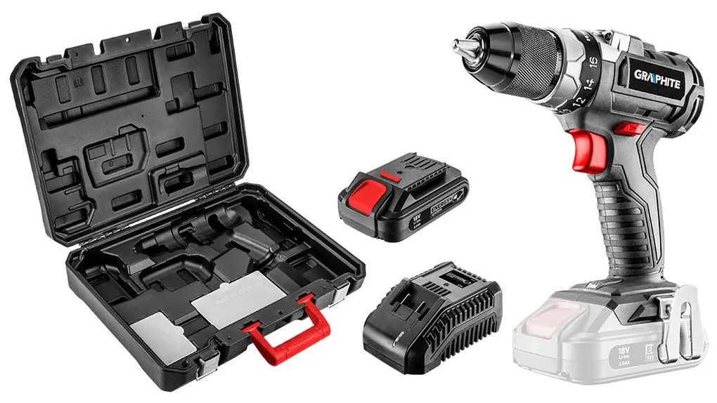 Винтоверт за пробиване 18V, 13mm с аксесоари. в калъф, 58G019-SET1