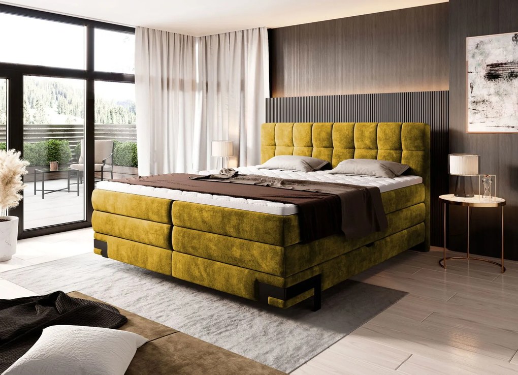 Тапицирано легло Navona с матрак и плот-Moustardi-180 x 200