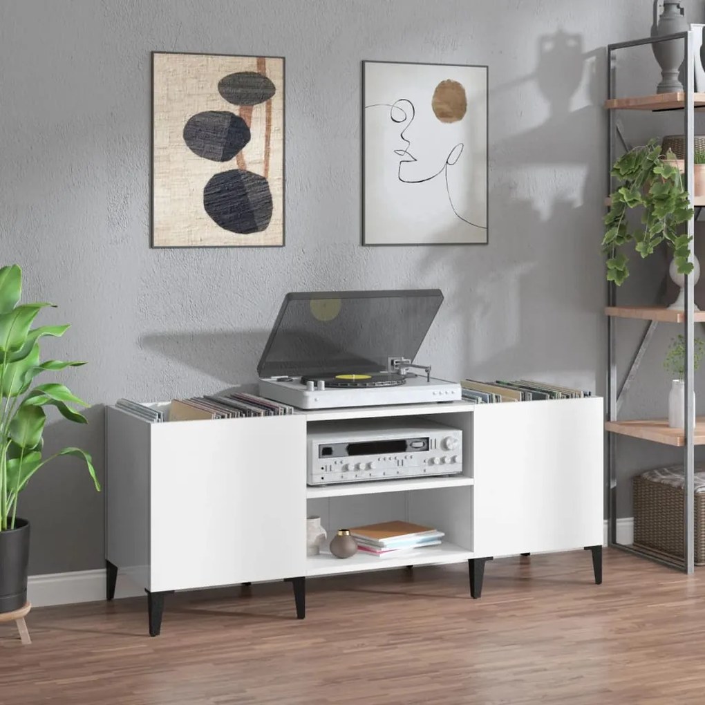 Sonata H Шкаф за грамофонни плочи бял гланц 121x38x48 см инженерно дърво