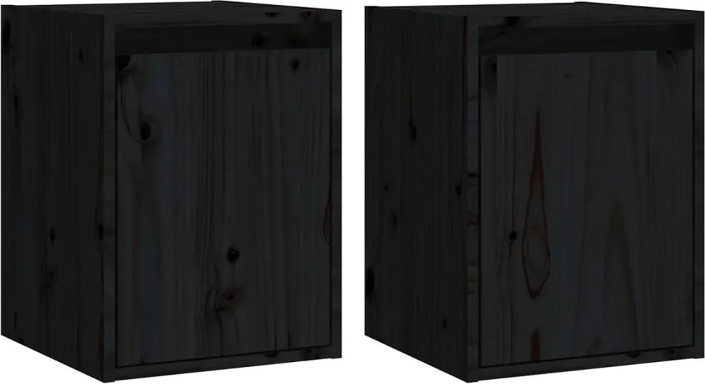 813484 vidaXL Стенни шкафове, 2 бр, черни, 30x30x40 см, бор масив