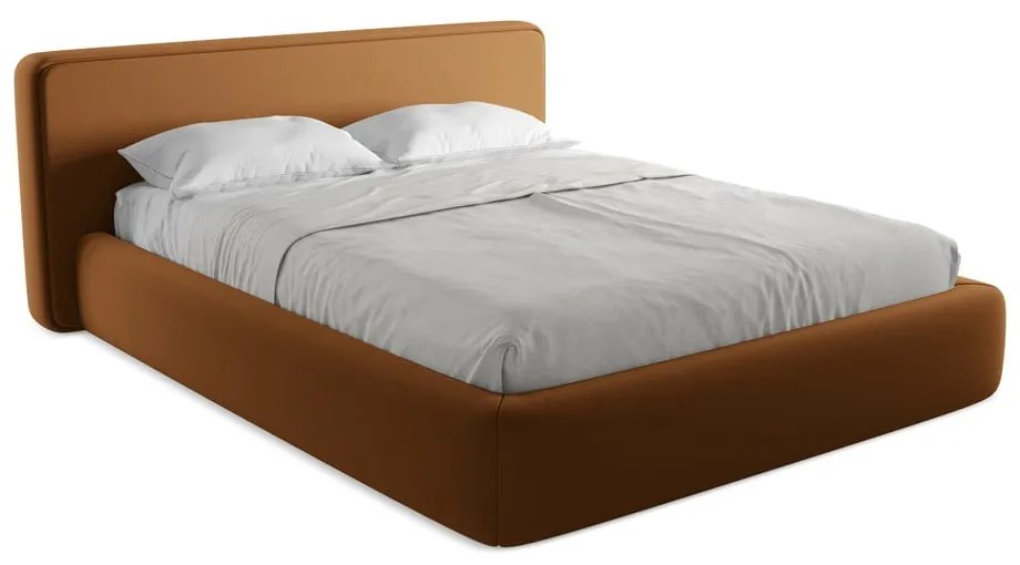 Двойно легло теракотено тапицирано с място за съхранение и включена подматрачна рамка 160x200 cm Kiana – Makamii