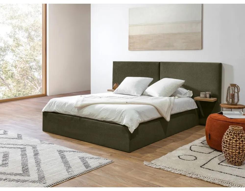 Тъмнозелено тапицирано двойно легло с място за съхранение с решетка 160x200 cm Blandine - Bobochic Paris