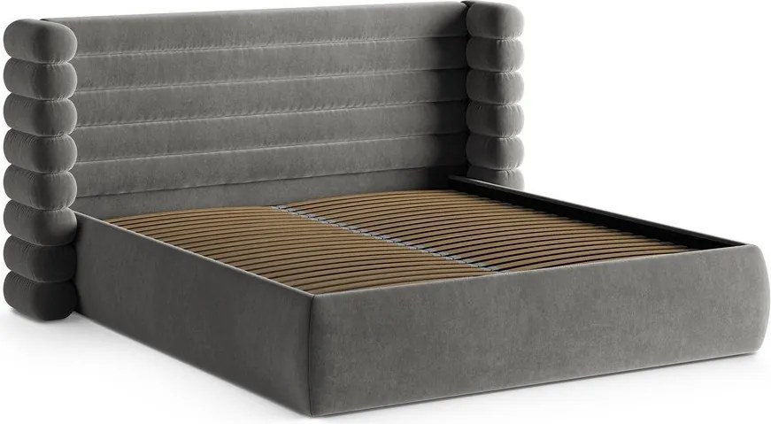 Сиво тапицирано двойно легло с място за съхранение и включена подматрачна рамка 180x200 cm Mount – Micadoni