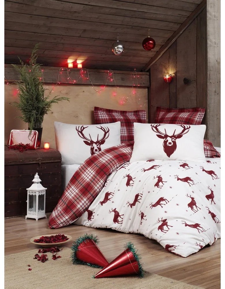 Спално бельо с чаршаф от памучна смес за двойно легло Claret Red, 200 x 220 cm Geyik - Mijolnir