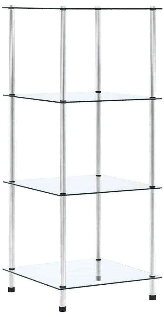 249505 vidaXL Етажерка с 4 рафта, прозрачна, 40x40x100 см, закалено стъкло