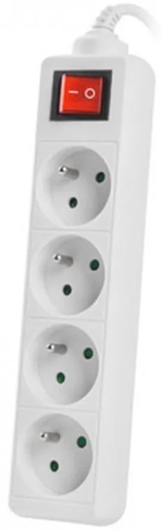 Разклонител LANBERG, 2.500W, 1.5 метра, 4 контакта, Защита от деца, Светлинен индикатор, ON/OFF бутон, Бял