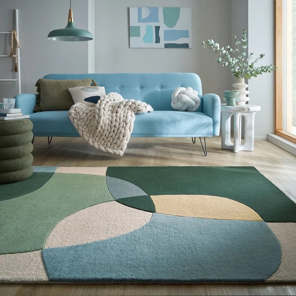 Зелен ръчно изработен вълнен килим 120x170 cm Glow Green &amp; Blue – Flair Rugs