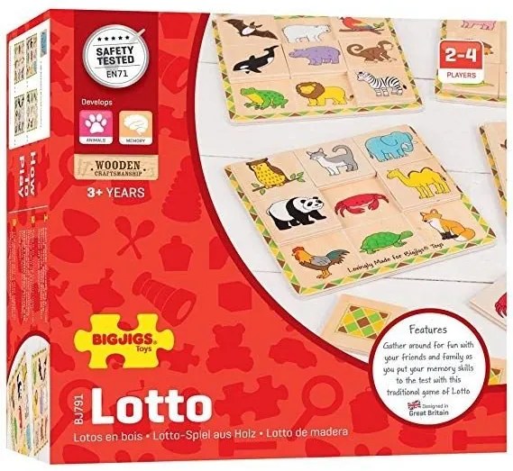 Bigjigs - Дървена игра лото животни