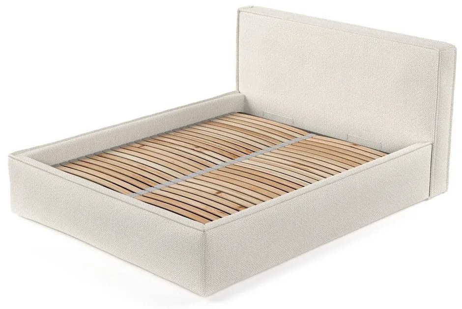 Бежово двойно легло 180x200 cm тапицирано с място за съхранение с включена подматрачна рамка Lounge L – Maison de Rêve