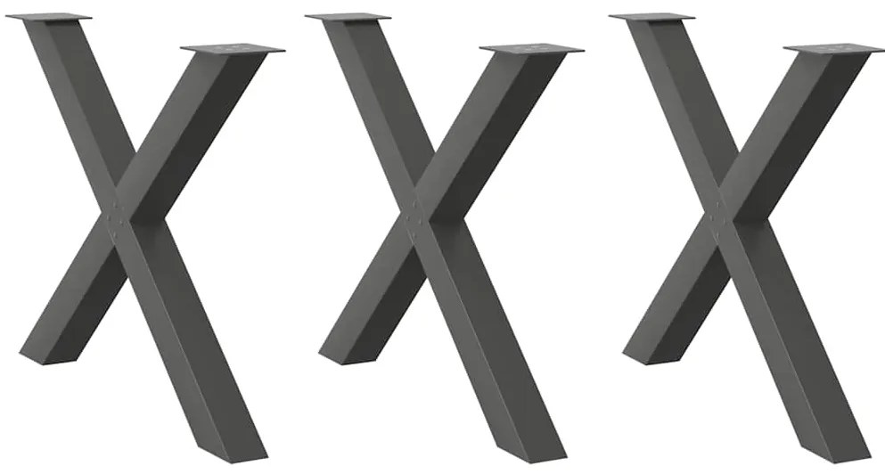 4012998 vidaXL Крака за трапезна маса, X-образни, 3 бр., антрацит, 90x(72-73) см, стомана