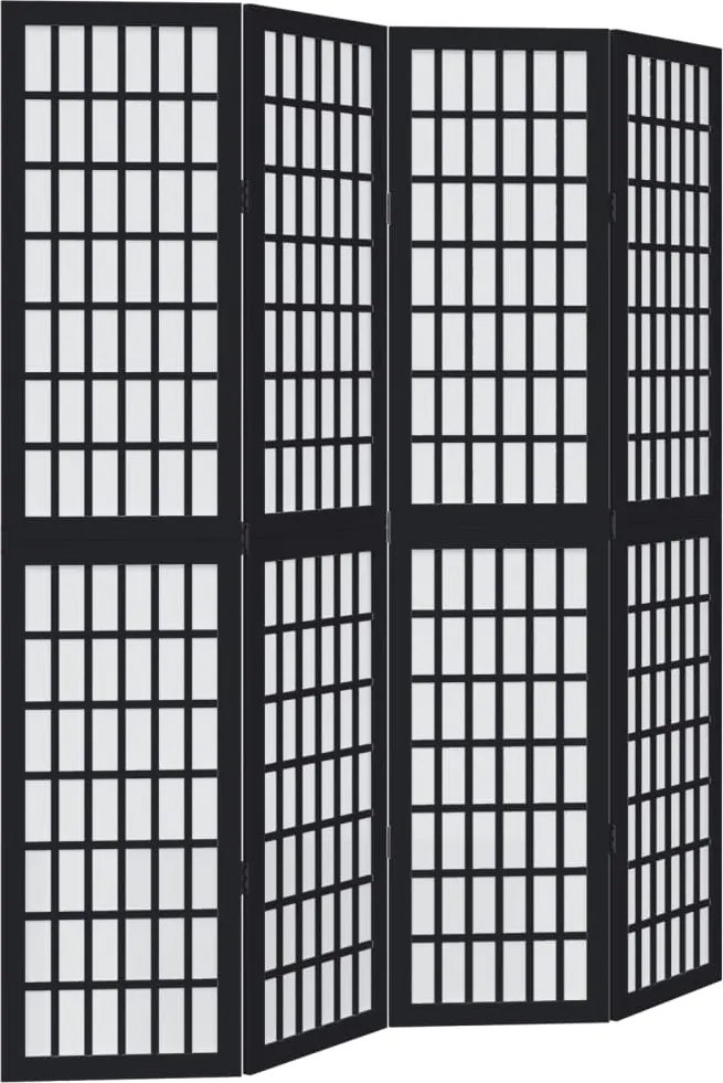 358770 vidaXL Разделител за стая, 4 панела, черен, дърво пауловния масив