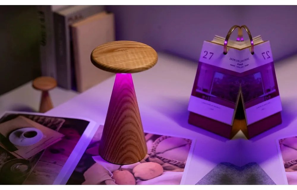 LED настолна лампа в естествен цвят с дървен абажур (височина 21 cm) Sylva – Gingko