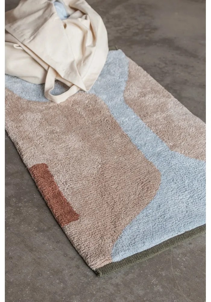 Памучен килим подходящ за пране в светлосин и бежов цвят 50x80 cm Figura – Mette Ditmer Denmark