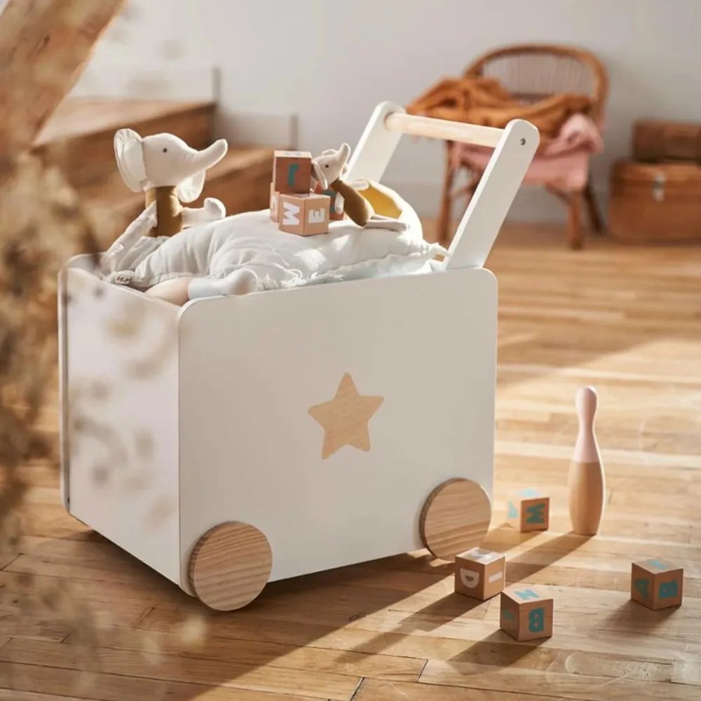 GINGER HOME Дървена кутия за играчки с колелца БЯЛА