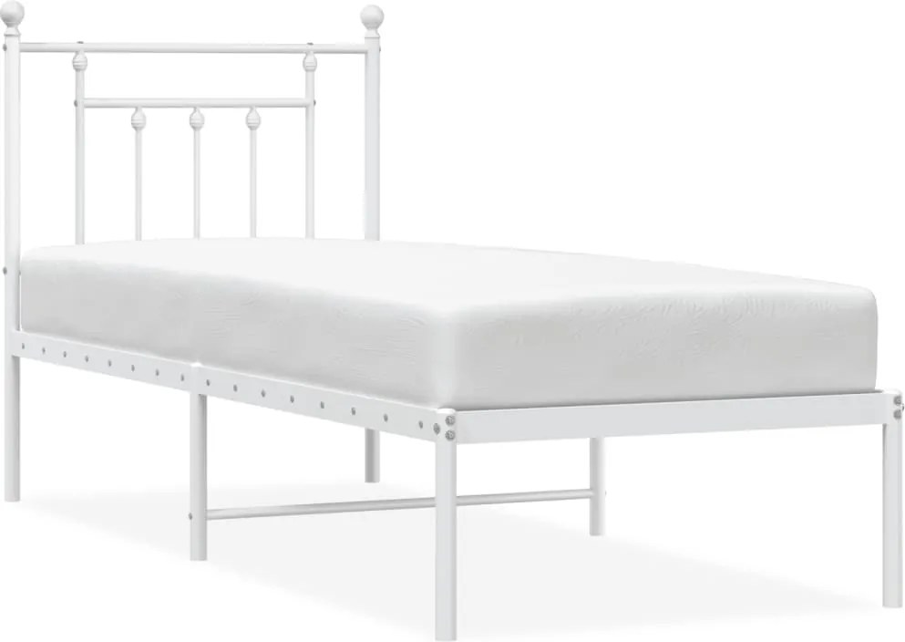 353576 vidaXL Метална рамка за легло, без матрак, с табла, бяла, 75x190 см