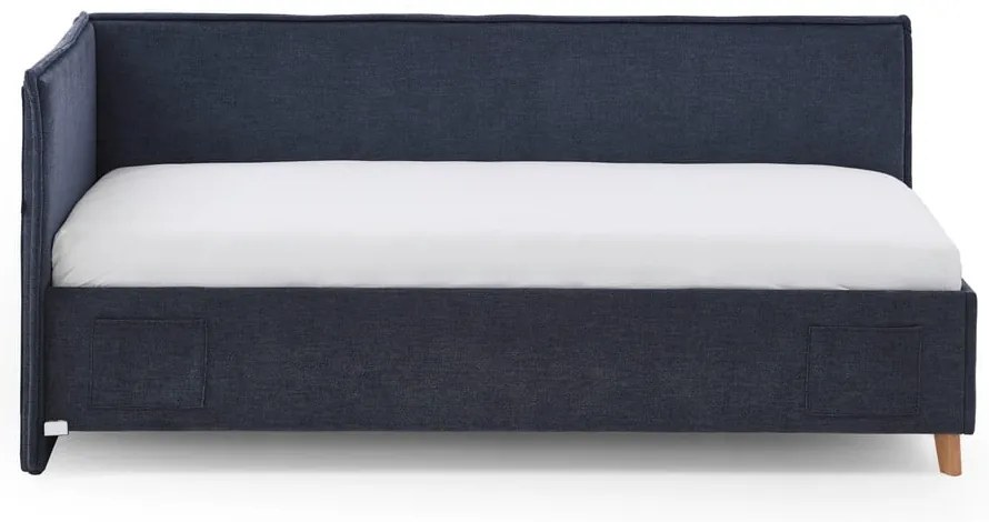 Тъмносиньо тапицирано ъглово детско легло 140x200 cm с място за съхранение с включена подматрачна рамка Fun – Meise Möbel