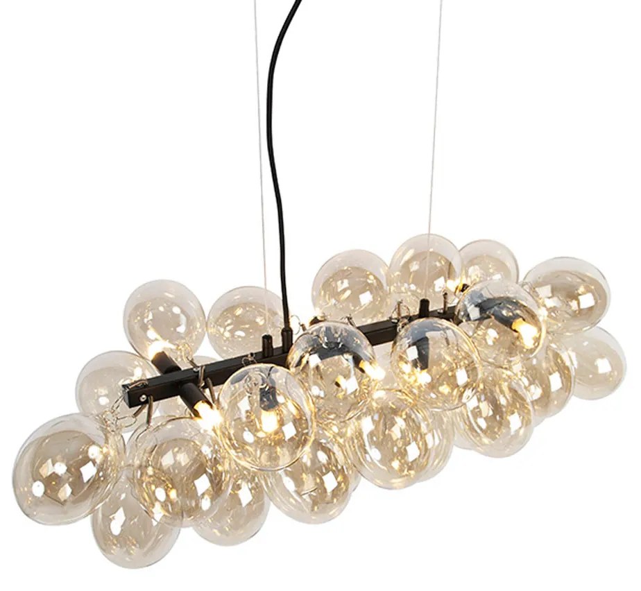 Дизайнерски висящ аплик черен с кехлибарено стъкло 8-светлина - Uvas