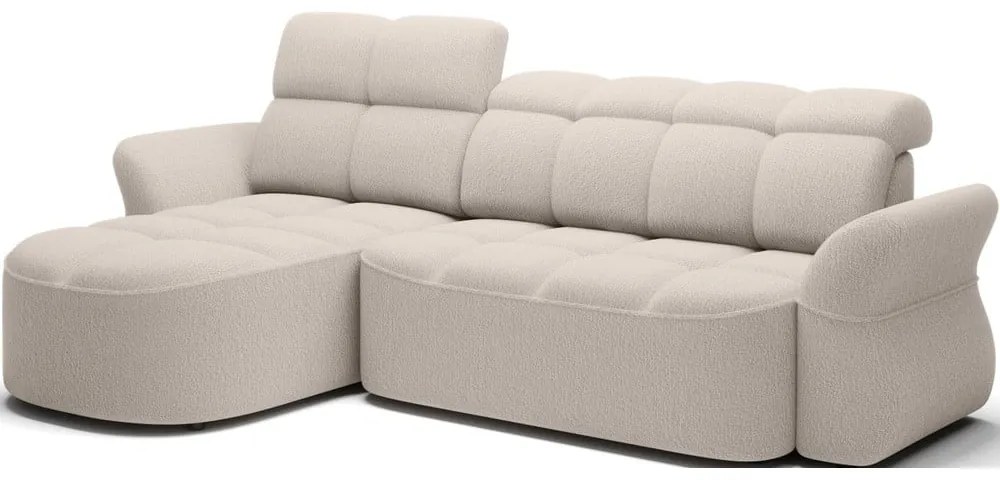 Бежов сгъваем/с място за съхранение ъглов диван от прежда с примки от букле (ляв ъгъл) Beneth – ELTAP