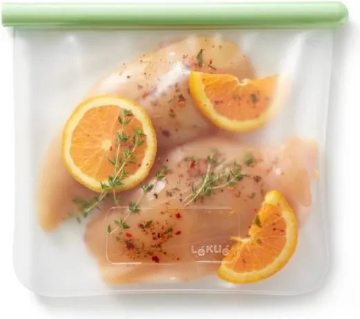 Торбичка за съхранение и замразяване Lekue 1010206, 21.5x18.5 см, 1 л, Платинен силикон, -20°C/+80°C, Зелен