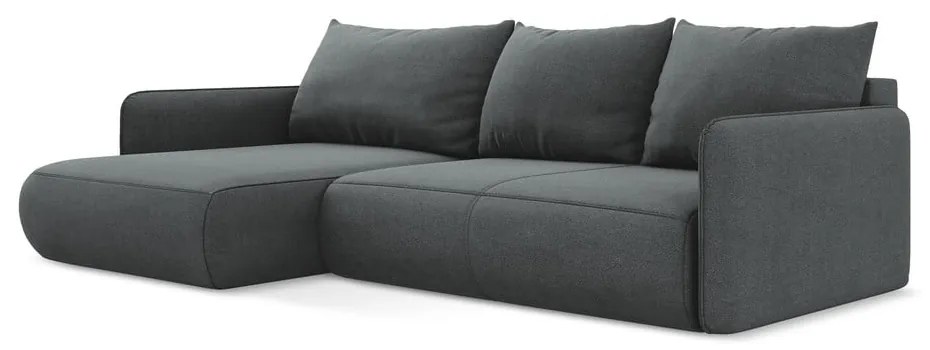 Сив разтегателен ъглов диван с място за съхранение (ляв ъгъл) Nanea – Makamii