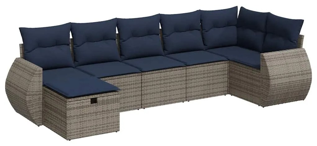 3325607 vidaXL Градински диван с възглавници, 7 части, полиратан, сив