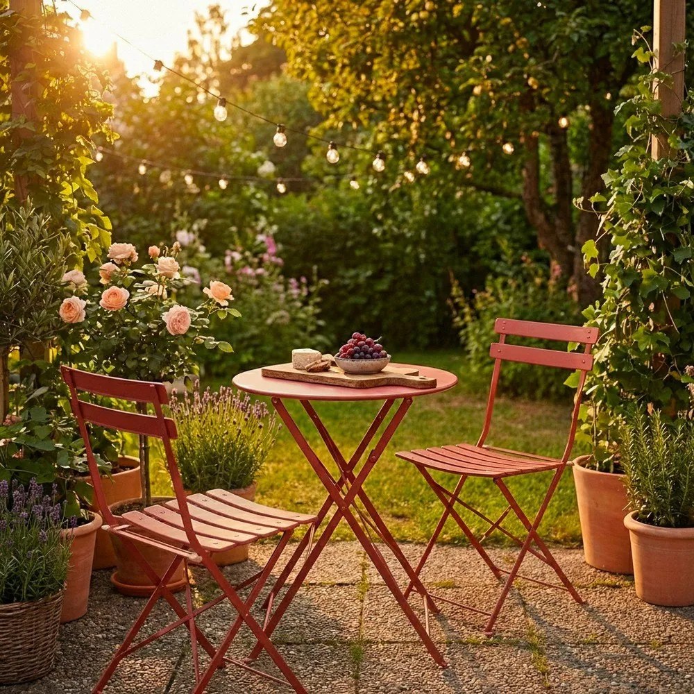 Теракотен стоманен градински комплект за хранене за 2 Austin – Bizzotto