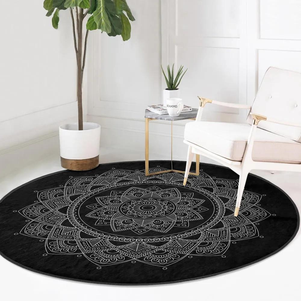 Черен кръгъл килим подходящ за пране и за прахосмукачки роботи ø 80 cm Comfort – Mila Home