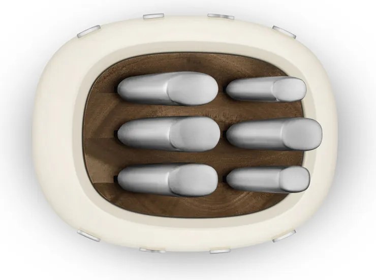 Комплект ножове със стойка SMEG KBSF02CR, 7 части, Слотове от акациево дърво, Немска неръждаема стомана, Крема
