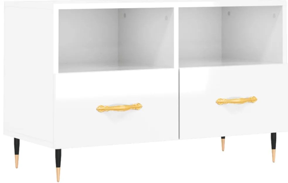 828950 vidaXL ТВ шкаф, бял гланц, 80x36x50 см, инженерно дърво