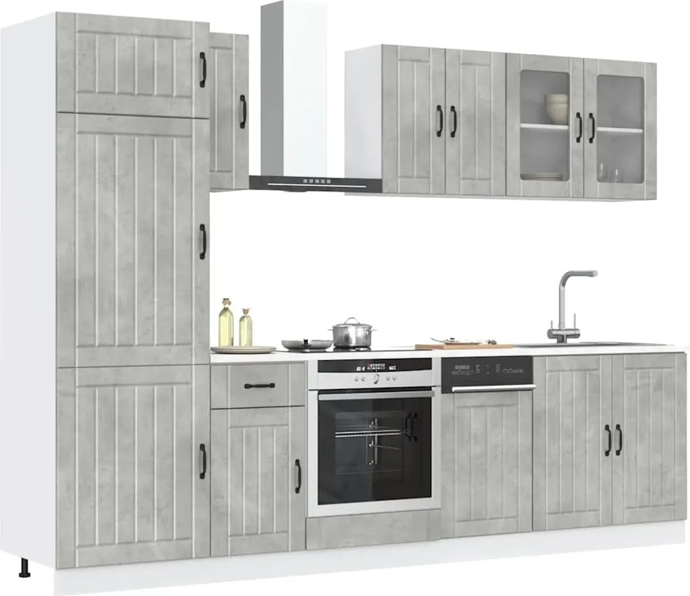 3314805 vidaXL Комплект кухненски шкафове от 8 части "Lucca", бетонно сив, инженерно дърво