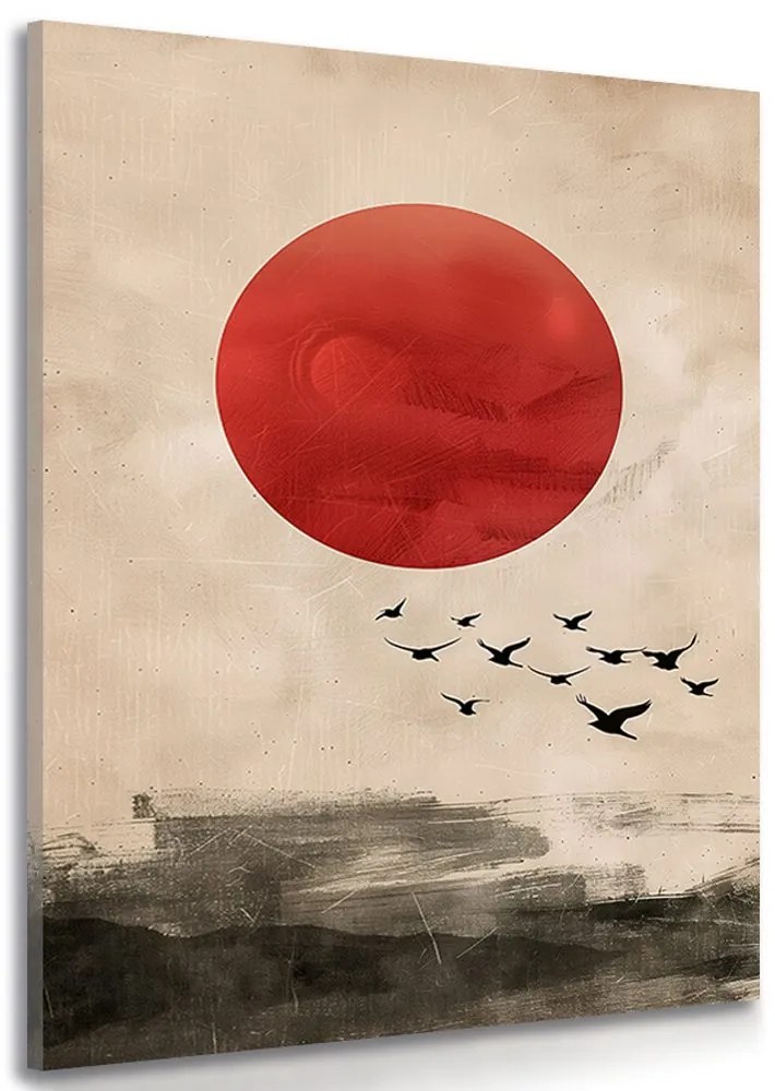 Картина на платно – Japandi магията на червената луна