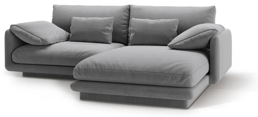 Светлосив кадифен ъглов диван (десен ъгъл) Torino – Micadoni