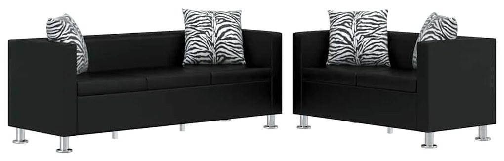 272178 vidaXL Комплект дивани, 2 и 3-местен, изкуствена кожа, черен