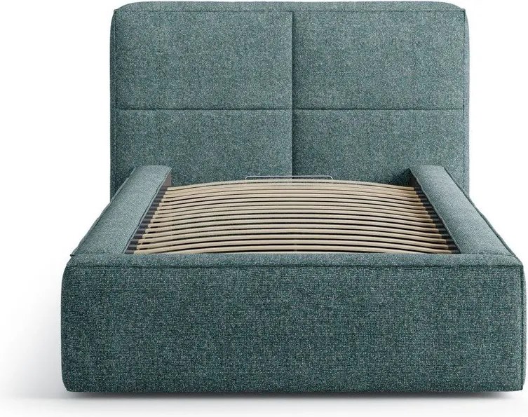 Тюркоазено единично легло 90x200 cm тапицирано с място за съхранение с включена подматрачна рамка Darren – Micadoni