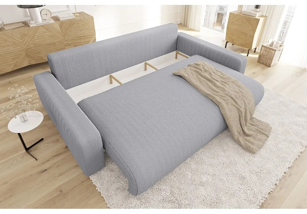 Светлосив разтегателен диван с място за съхранение от рипсено кадифе 234 cm Sara – Ropez