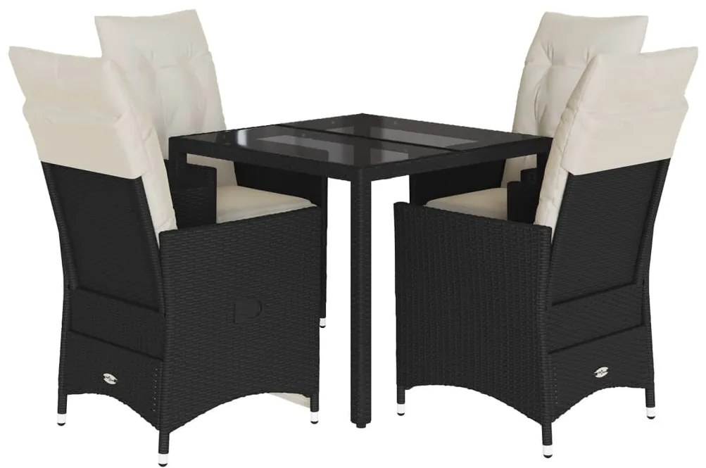 3276693 vidaXL Градински трапезен комплект възглавници 5 части черен полиратан