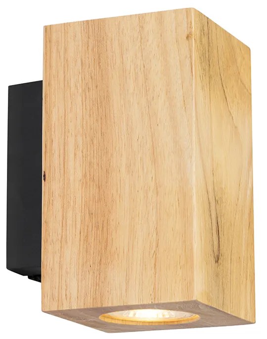 Рустикална стенна лампа дърво квадратна 2-светлина - Sandy