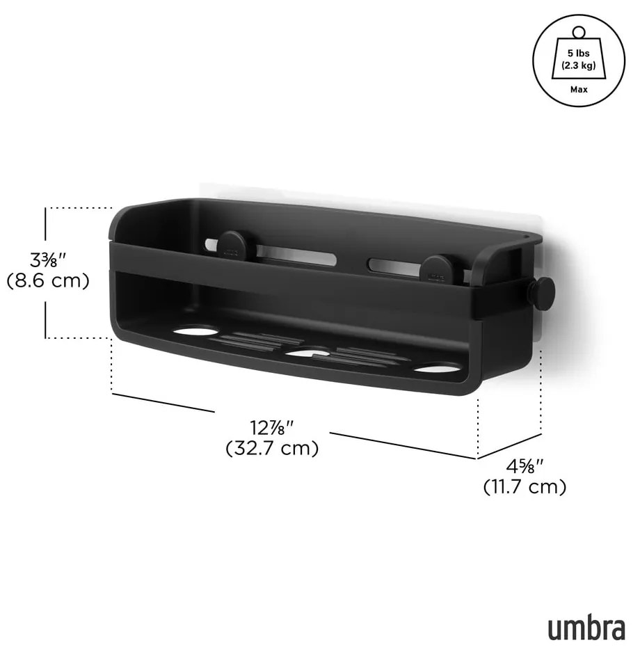 Черен пластмасов рафт за баня без пробиване Flex Adhesive – Umbra