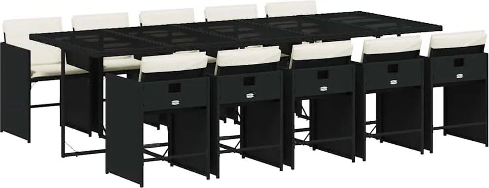 3211110 vidaXL Градински комплект с възглавници 11 части полиратан черен