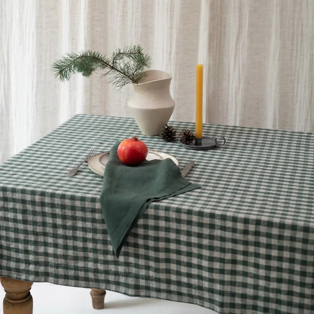 Ленена покривка за маса 140x200 cm Forest Green Gingham – Linen Tales