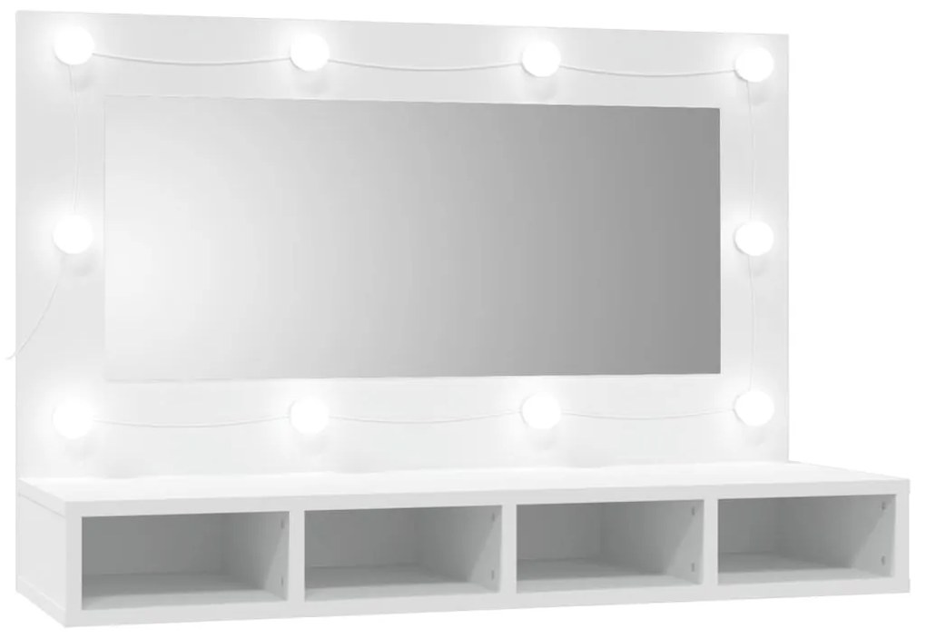 Огледален шкаф с LED, бял, 90x31,5x62 см