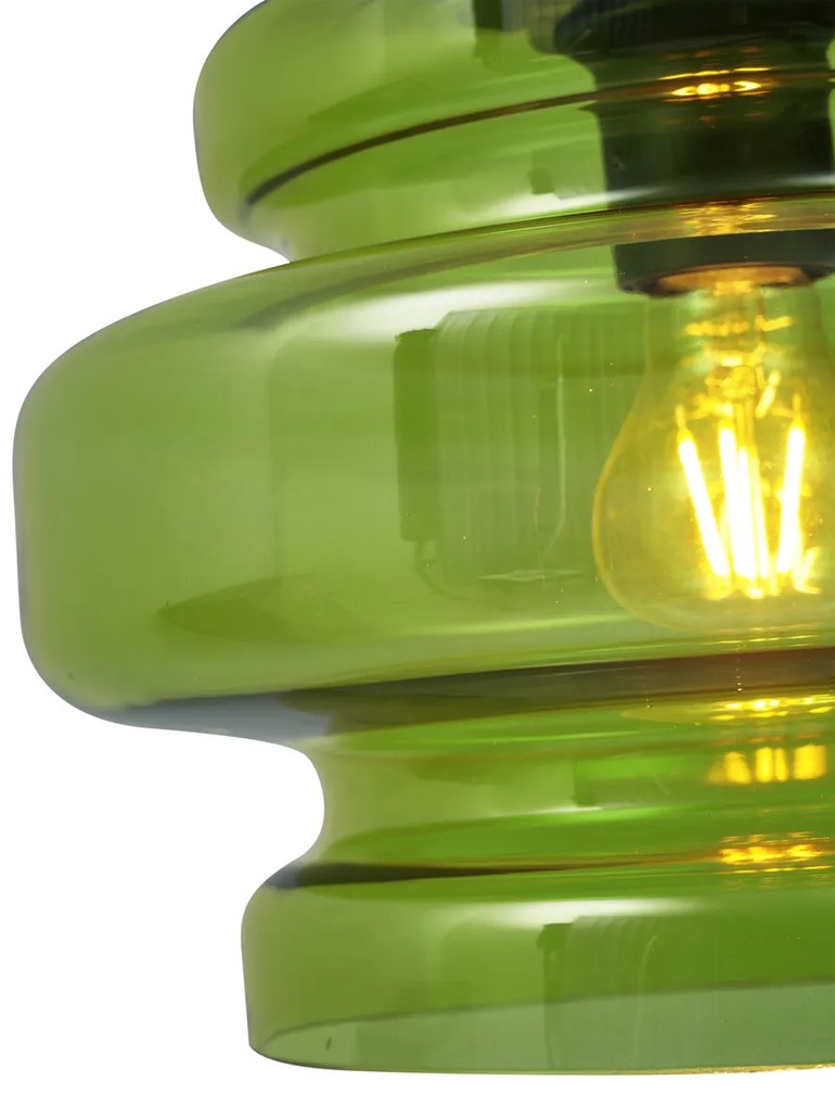 Ретро висяща лампа черна със зелено стъкло - Denise