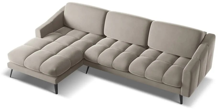 Бежов кадифен ъглов диван (ляв ъгъл) Nalu – Makamii