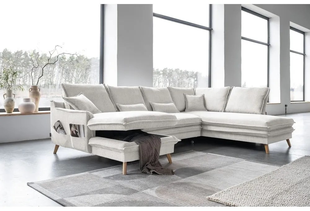 Бежов разтегателен ъглов диван (десен ъгъл/"U" форма) Charming Charlie – Miuform